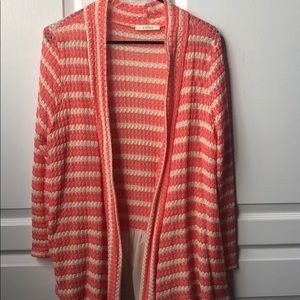 Coral & White cardigan with Lace